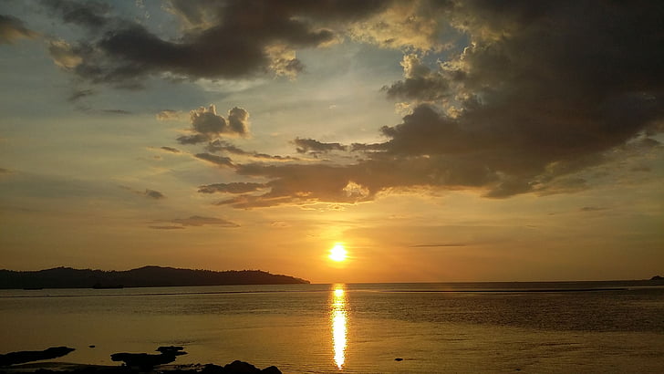 naplemente, Kota kinabalu, Sabah, Malajzia, tengeri tájkép, trópusi, Horizon