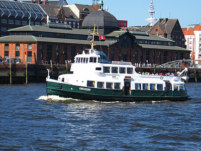 Hamburg, hamnen kryssningsfartyg, MS kirchdorf, fisk-auktion hall, historiskt sett, fartyg, elbschiff
