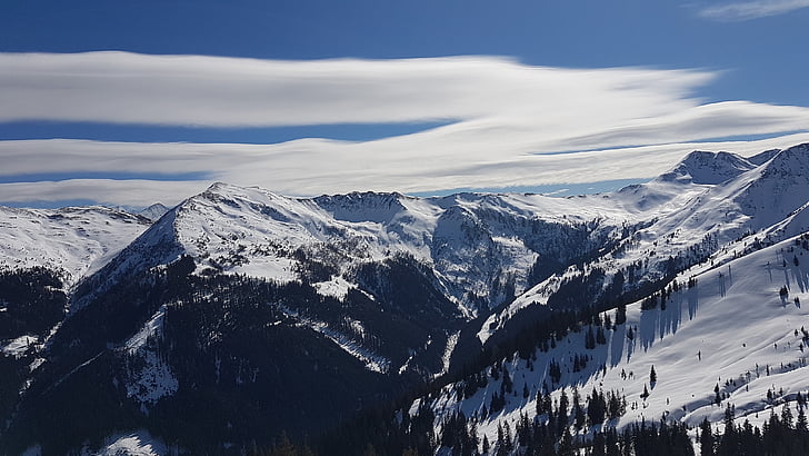 montanha, nuvens, céu, neve, Alpina, paisagem, montanhas