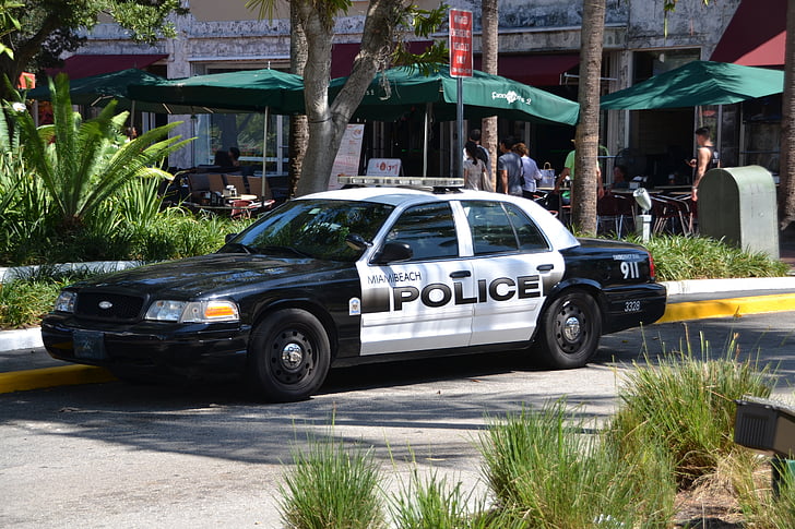 Policja, samochód policyjny, Automatycznie, Miami, Miami beach, Stany Zjednoczone Ameryki