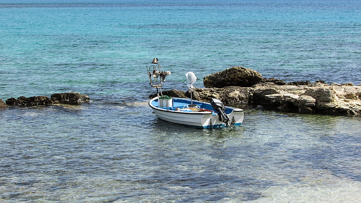 horgászcsónak, Cove, tenger, Beach, Ciprus, Makronissos