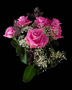 birthday, flowers, valentine's day, bouquet, roses, pink, greeting card