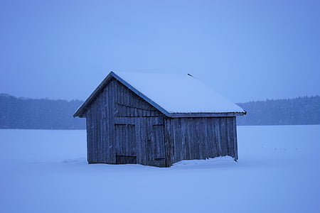 cabana, queda de neve, neve, log cabin, escala, invernal, frio