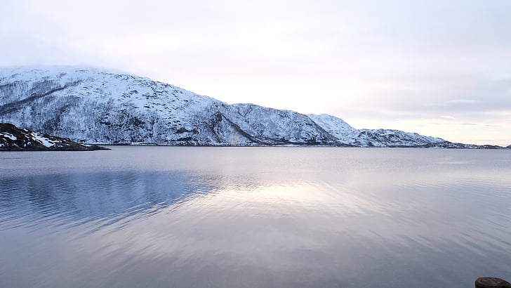 lauklines kystferie, nézet, Tromso, Norvégia, tó, téli, táj