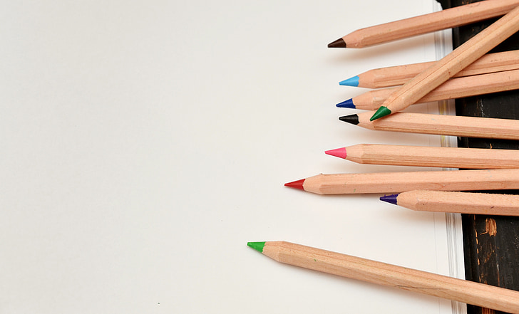 pens, leaf, paint, school, colored pencils, colour pencils, crayons