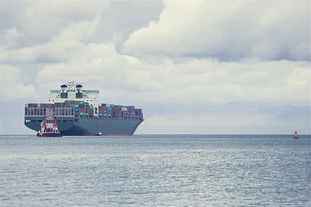 gray, white, carrier, ship, surrounded, body, water