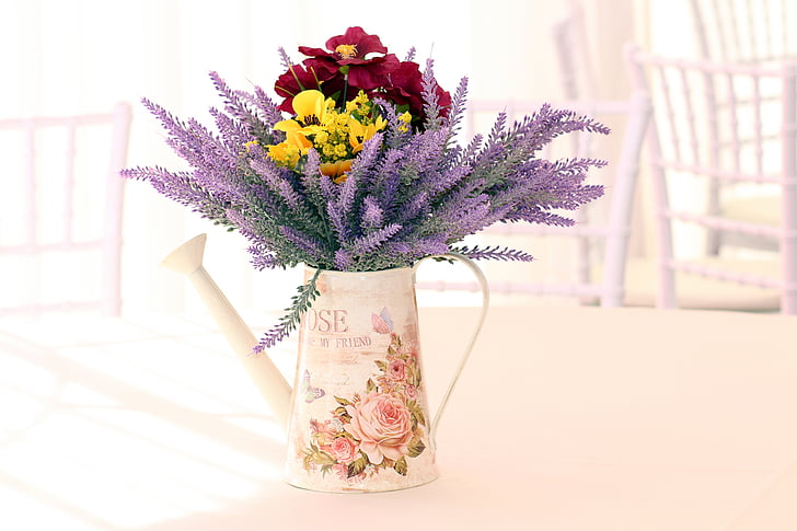 flowers, lavender, table, decoration, beauty, bouquet, vase