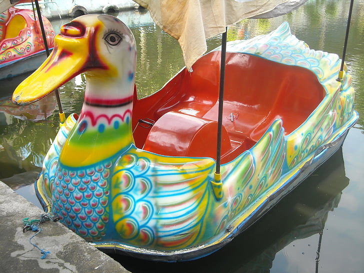 Boot, Ente, Wasser, Fahrrad, im freien, Faser, mehrfarbig