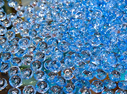 glass beads, beads, glass, plastic, glassy, transparent, bluish