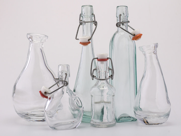 zátišie, fľaše, okuliare, odrazy svetla, Veda, laboratórium, sklo - materiál