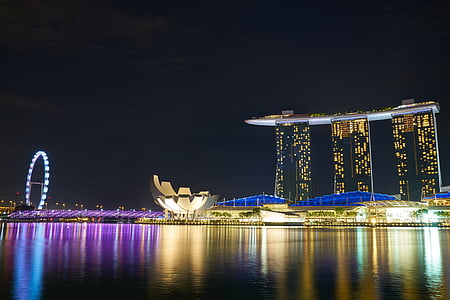 Marina bay sands, Hotel, Asiatiska, Singapore, hög, skyskrapa, Vacker