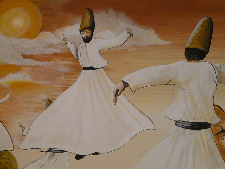 dans, dervisher, rotere håndklæder, hvirvlende dervish, Cappadocia, Tyrkiet, billede