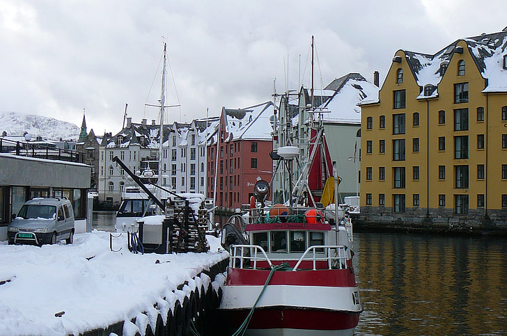hó, csónak, Alesund