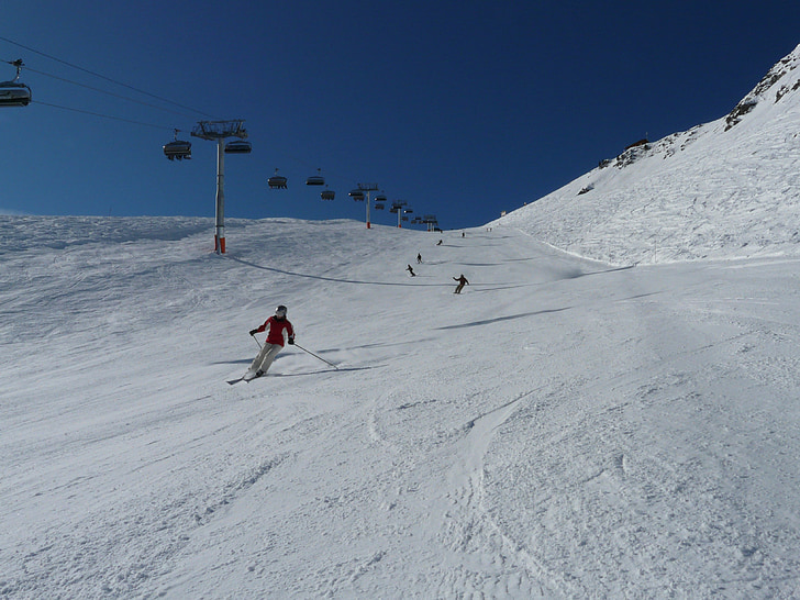 skiløb, skiløbere, skiløber, landingsbane, Ski run, Chairlift, sne