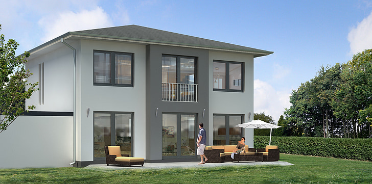 enkel familiehuis, Villa, weergave, visualisatie, het platform, visualization 3d, architecturale visualisatie