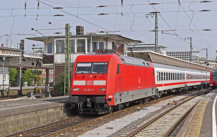 InterCity, a(z), Muenster-Vesztfália, központi pályaudvar, platform, jel box, Igazgatóság Bundesbahn