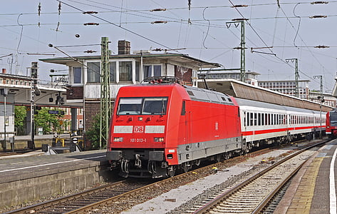 intercity, stay, muenster westphalia, central station, platform, signal box, bundesbahn directorate