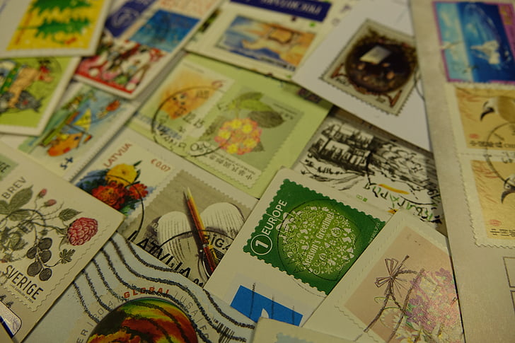 пощенски марки, събира, подпечатан, Оставете, пощенска картичка, печат, марката стойности