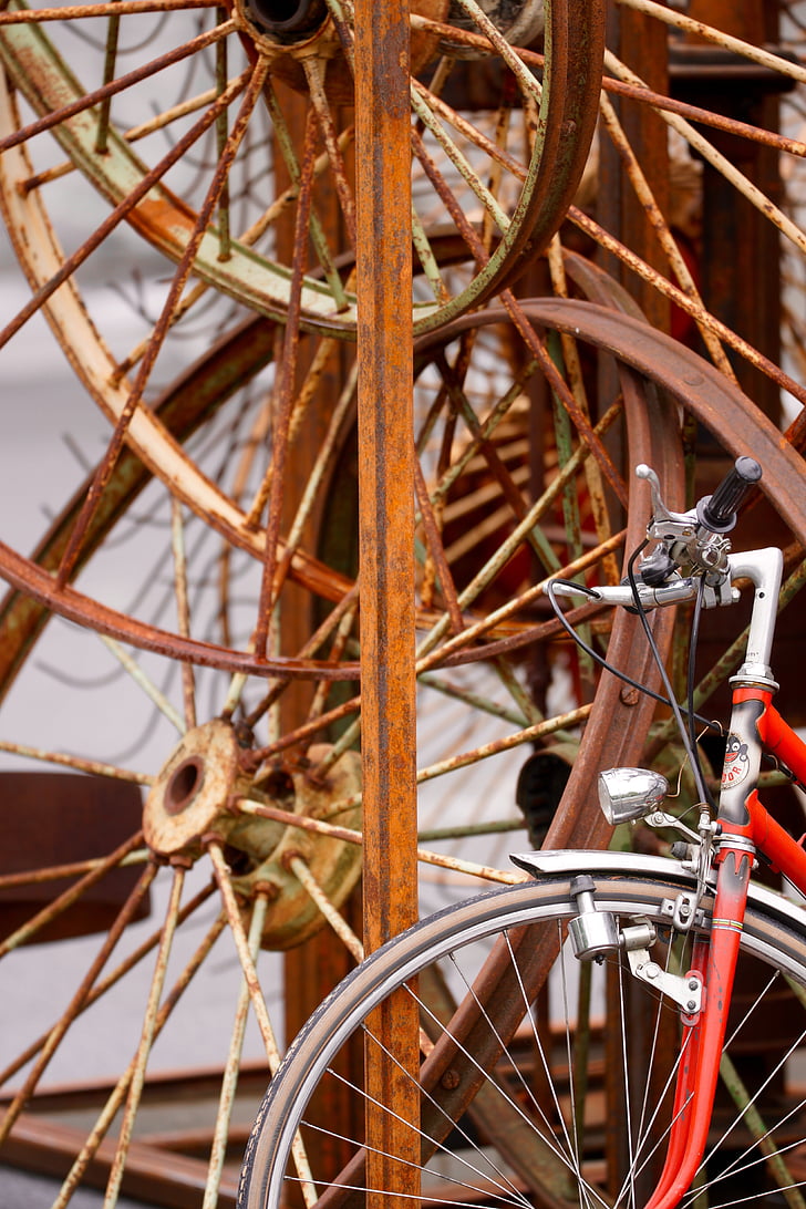 rodas, aço inoxidável, bicicleta, velo, obsoleto