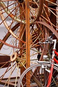 ruedas, acero inoxidable, bicicleta, velo, obsoleto