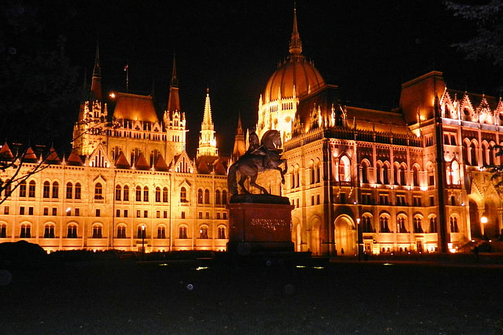 Будапеща, Парламентът, сграда, нощ, архитектура, град, осветление