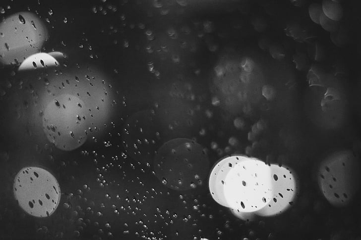 drops of water, the light, black and white