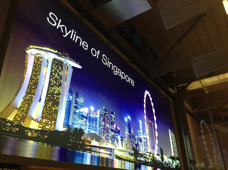 lentokenttä, mainonta, Singapore, Changi, mainos, hallituksen, näyttö