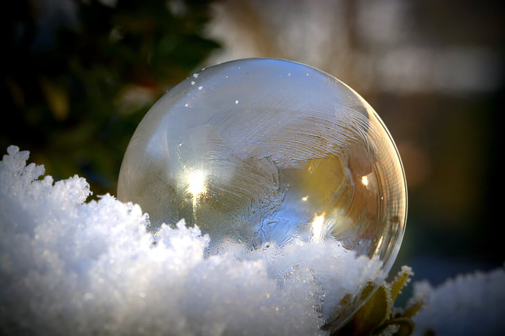 soap bubbles, frozen, frozen bubble, ball, frost blister, bubble, cold
