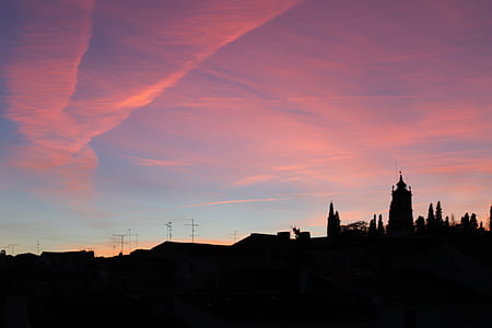 Almeida, Portugal, solnedgang, landskapet, skumring, bakgrunnsbelysningen, Twilight
