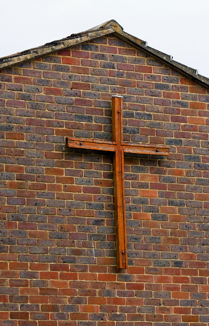 Croix, bois, en bois, mur de briques, Brickwall, arrière-plan, brique
