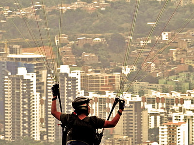 降落伞, 滑翔伞, 城市, 城市景观, 景观, dom, 男子