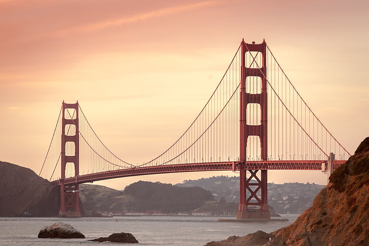 California, város, Golden gate híd, hegyek, Landmark, hegyek, óceán