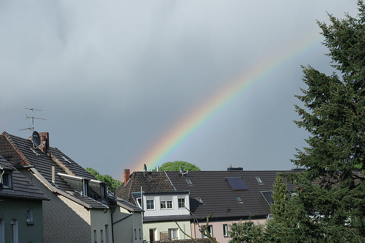 Rainbow, Burza z piorunami, chmury, Uerdingen, niebo
