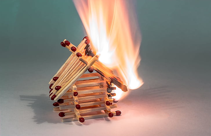 fire, matchstick house, burning matchstick house, house of matchsticks, flame, burn, heat