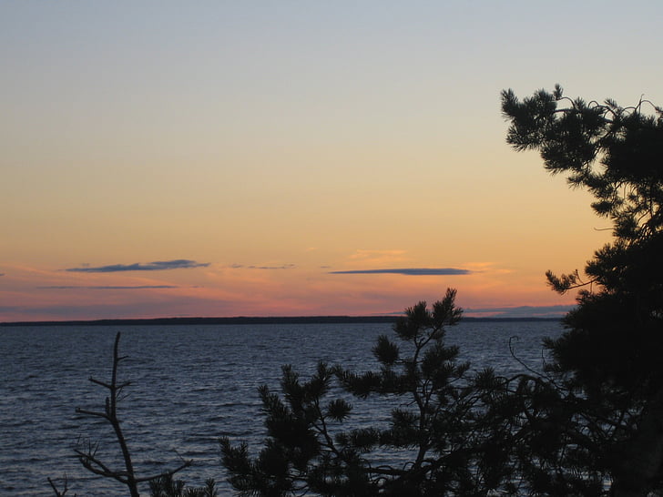 în oulu lake, Lacul, vara, Finlandeză, apus de soare, natura, mare