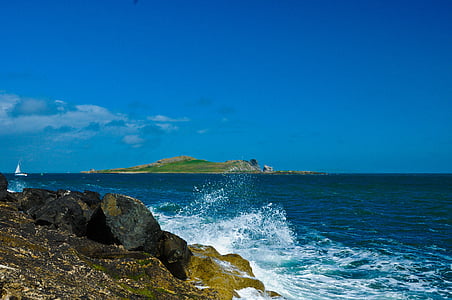 acu no Dublinas, krasts, jūra, brīvdiena, akmeņains krasts, salas, zila