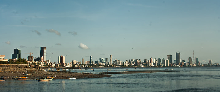 Mumbai, Bombay, Skyline, Bahía, Océano, mar, India