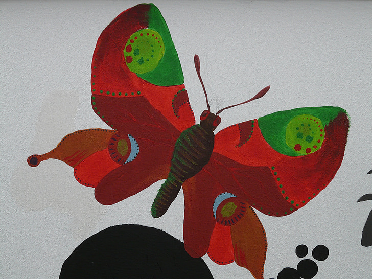 kupu-kupu, hewan, seni, lukisan, mural, Menggambar