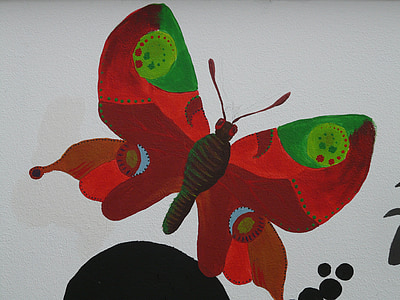 fjäril, djur, konst, målning, väggmålning, ritning