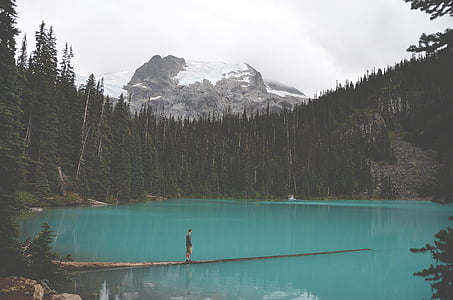 alpint, Lake, turkis, vann, person, stående, NES