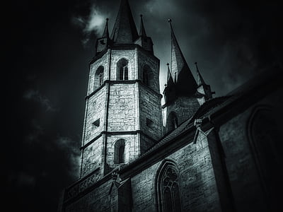 cerkev, temno, ponoči, teme, svetlobe, stavbe, arhitektura