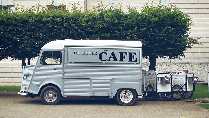 cafeteria, camió, aliments, mòbil, vehicle, van, Restaurant
