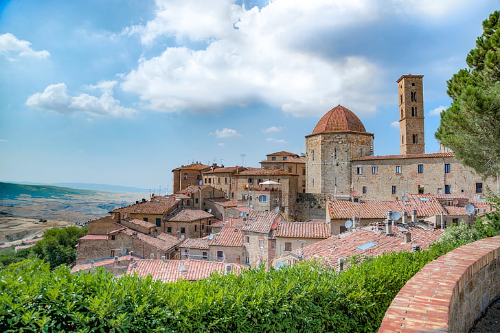 Volterra, város, középkori, a középkorban, régi, történelem, tetők