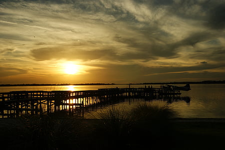 la Florida, Mount dora, abendstimmung, hidroavión, Web, puesta de sol, naturaleza