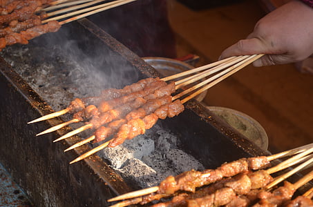 bbq, barbecuing, charcoal, kabob, skewer, outdoor, food