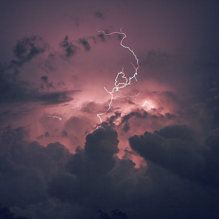 Lightning, åska, molnet, Storm, lila, moln, Sky
