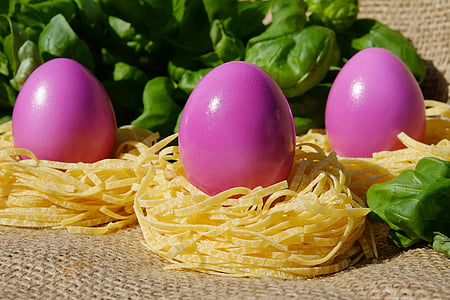 ovo, colorido, -de-rosa, Páscoa, ninho de Páscoa, ninho, macarrão