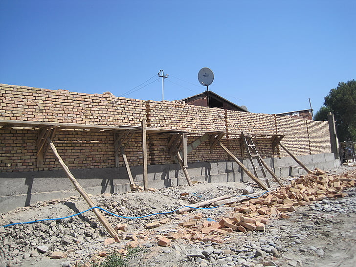 ウズベキスタン, 足場, 石積み, レンガ, 作業, 建設業界, 建設現場