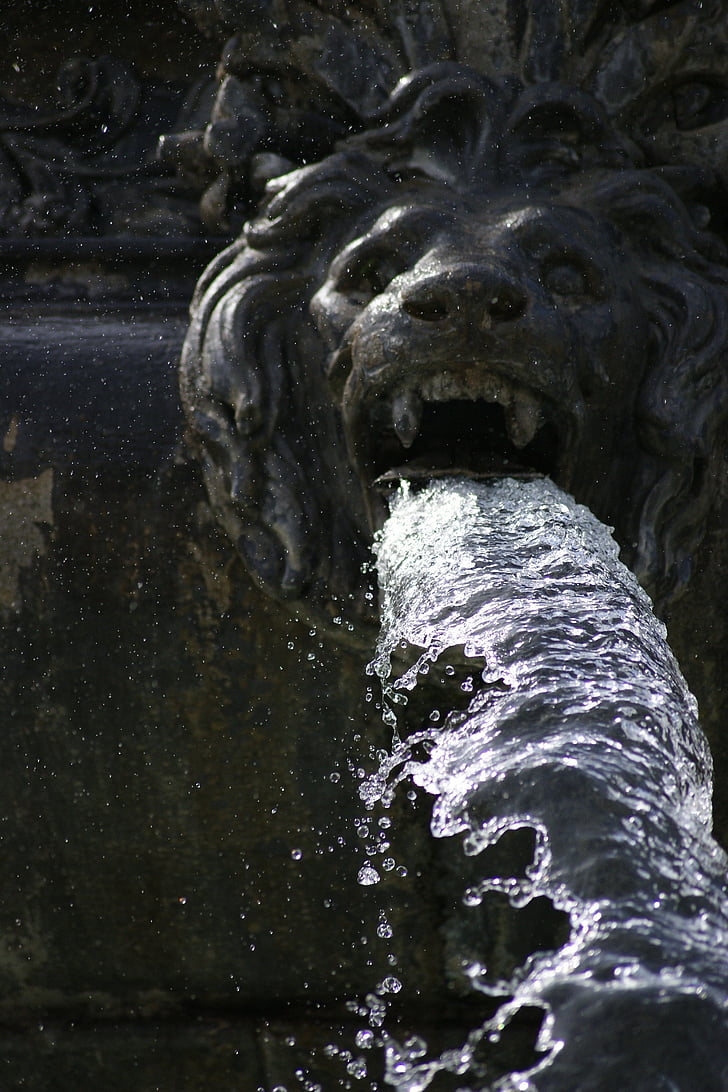 Fontaine, Lion, eau, monument, Stuttgart, Schlossplatz, Tourisme