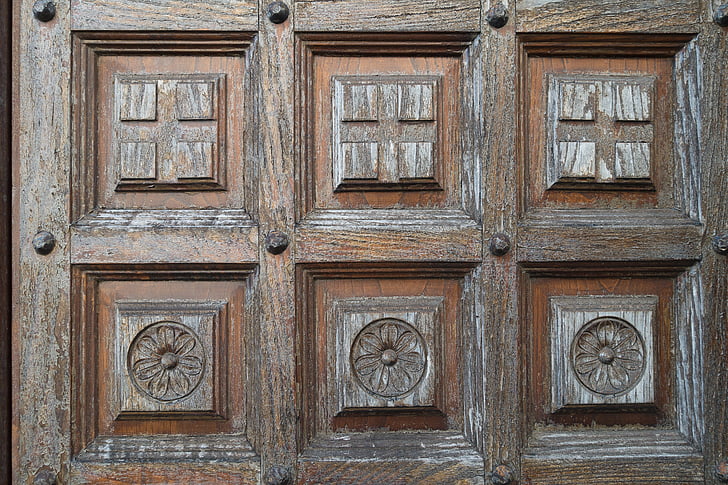 objetivo, tallado, Cruz, flor, puerta, entrada, edificio